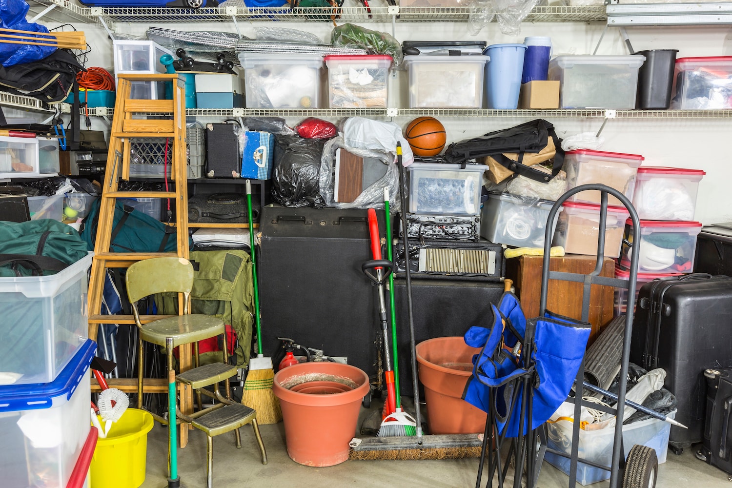A cluttered house before moving