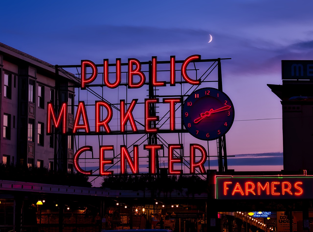 Pike Place Market in Seattle - Public Market Center sign